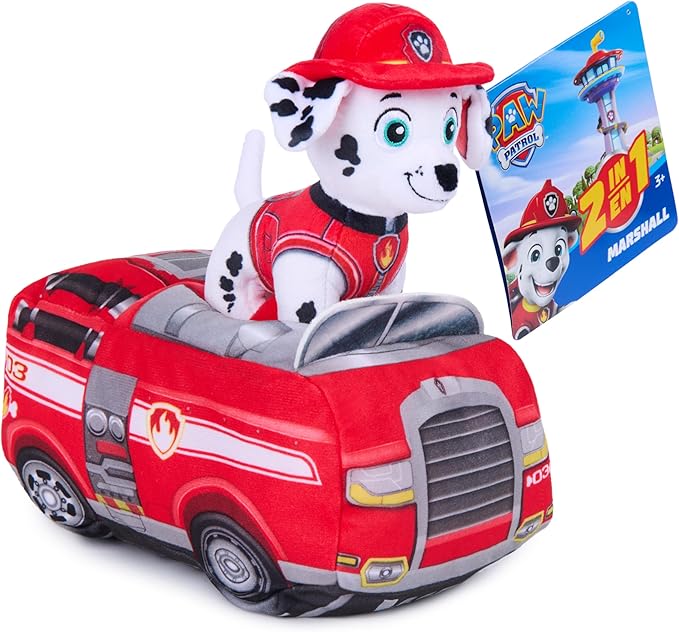 Paw Patrol Marshall 2-in-1 Vehicle Plush, 6-Inch Stuffed Animal with 8-Inch Plush Toy Firetruck, Kids Toys for Boys and Girls Ages 3 and Up