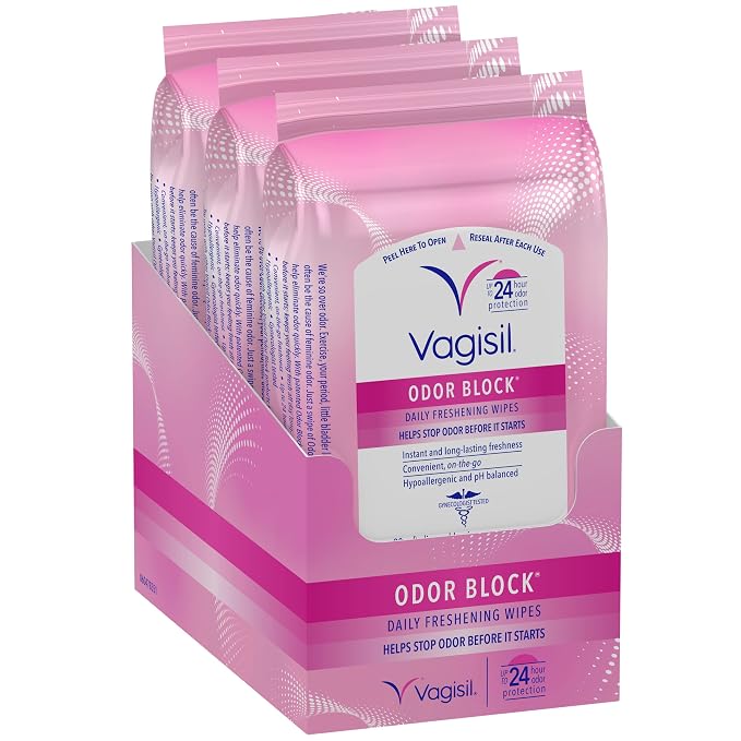 Vagisil Feminine Wash for Intimate Area Hygiene, pH Balance, Gynecologist Tested & Odor Block Daily Freshening Wipes for Feminine Hygiene in Resealable Pouch