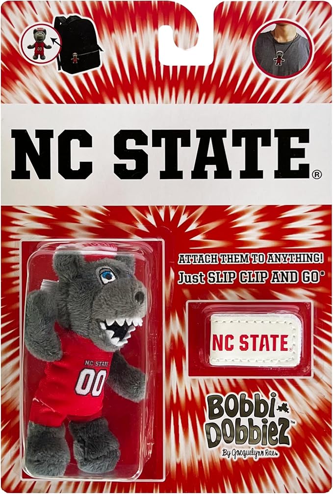 Bobbi-Dobbiez Attachable Plushie NC State Mr. Wuf Mascot – Attaches to Backpacks, Bags, Shoes, Water Bottles, and More
