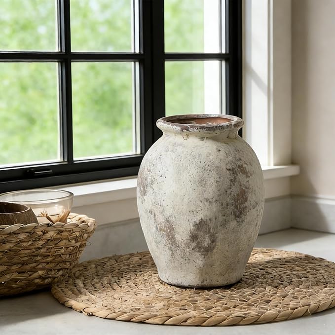5.94" Ceramic Vase for Home Decor, Decorative Terracotta Farmhouse Rustic Vases for Living Room Kitchen Bedroom Bathroom Entryway Mantel Table, Pottery Vases for Pampas Grass Dried Fresh Flowers