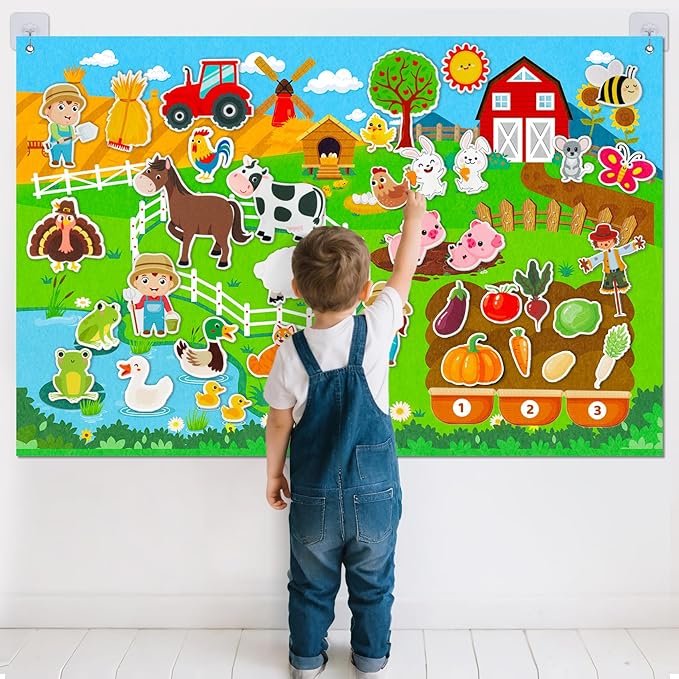 Farm Animals Felt Story Board Set, 3.5Ft 38Pcs Interactive Storytelling Busy Board Toys for 2 Year Old Boy Girl, Animal Farm Barnyard Preschool Learning Activities Toddler Toys for Ages 2-4 Gifts