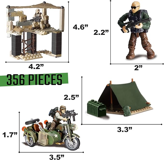 Special Forces Mini Action Figure toy Ages 8-12+ Includes 3 Military Building Sets 6 Soldier Figures Designed as an Educational Gift for Military Enthusiasts. Kids & Parents Quality Family Time 356Pcs