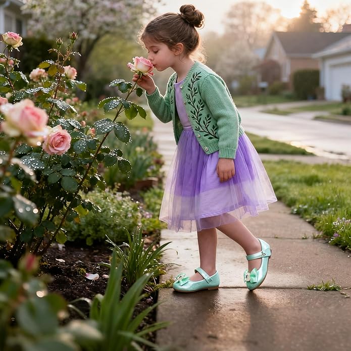 THEE BRON Mary Jane Ballet Flats - Girls' Dress Shoes with Hook & Loop Closure