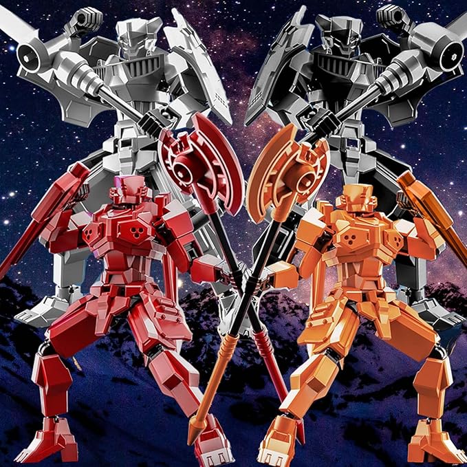 WEAREWE 2 Set DIY 3D Printed Action Figures Set 13 Luck 13 Action Figure Multi-Jointed Movable Mech Doll Robot(Orange-Yellow)