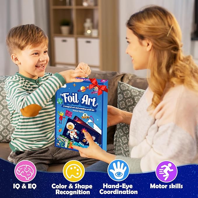 ZMLM Foil Art Kit for Kids - Arts Crafts Fun Mess Free Activity, Gifts for Ages 4 5 6 7 8 9 Girls Boys, Crafts for Kids Creative Birthday Easter Basket Stuffers Gifts Toys (Planet Space)