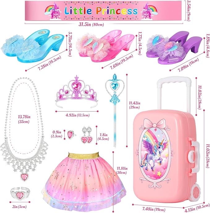 19 Pcs Princess Dress Up Shoes Gift Set, Girls Role Play Dress Up Toys & Costumes Set, Toddler Pretend Jewelry Boutique Kit Gift for Little Girls Aged 3 4 5 6 Years Old