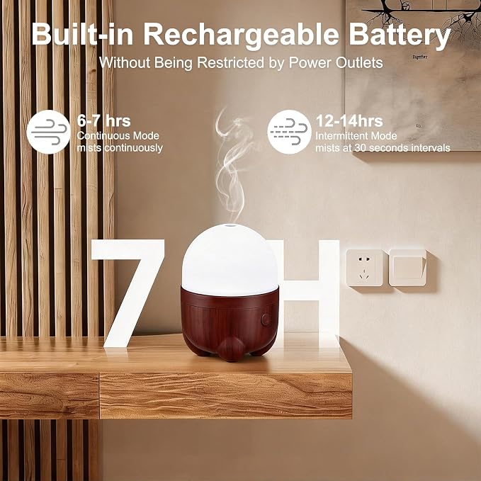 Marchred 150ml Cordless Essential Oil Diffuser with 7H Rechargeable Battery-Powered, Small Aromatherapy Diffuser and 7 LED Color Light for Home Desk Bedside and Travel