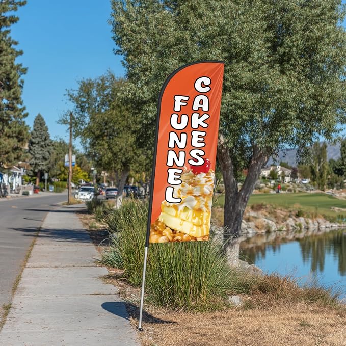 Funnel Cakes Feather Flag for Storefronts 6 FT (Flagpole Not Included) | Business Advertising Flag