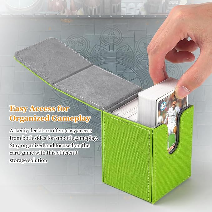 Arkeiliy Card Deck Box, 110+ Storage MTG Deck Box with 50 Pcs Card Sleeve, Collectible Trading Card Cases for Magic Commander and More (Grass)