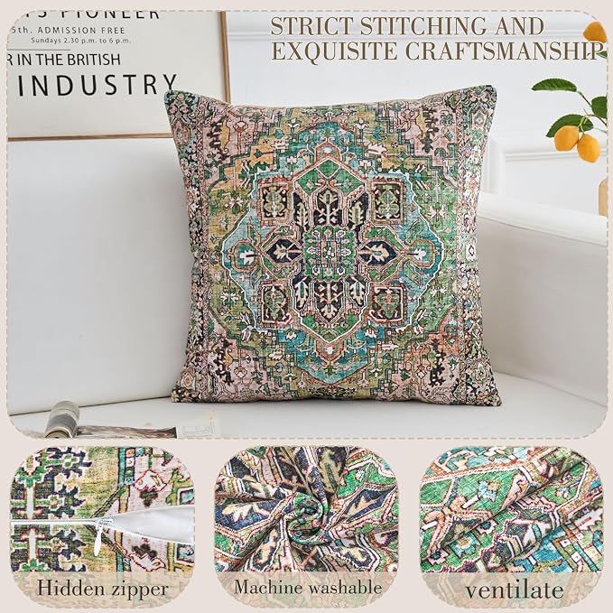 Boho Throw Pillow Covers 24x24 inch Set of 2,Boho Vintage Carpet Pattern Antique Ethnic Decor Double Sided Pattern Cushion Cover Soft Pillow Case Living Sofa Room Bed Square Pillow Cover