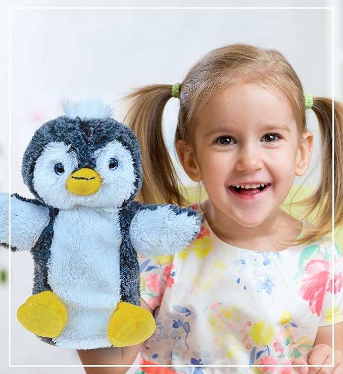 DolliBu Penguin Plush Hand Puppet for Kids - Soft Stuffed Animal Hand Puppet Toy for Puppet Show Games Puppet Theaters for Kids, Adult Cute Puppets Educational Toy to Teach Children & Toddlers