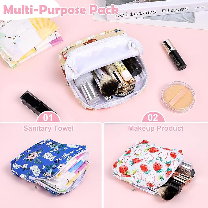 Sanitary Pad Storage Bag Portable Period Bag for Teen Pads/Sanitary Napkins/Small Tampons, Sanitary Napkin Storage Bag First Period Gifts for Teen Girls (Bowknot Dachshund)