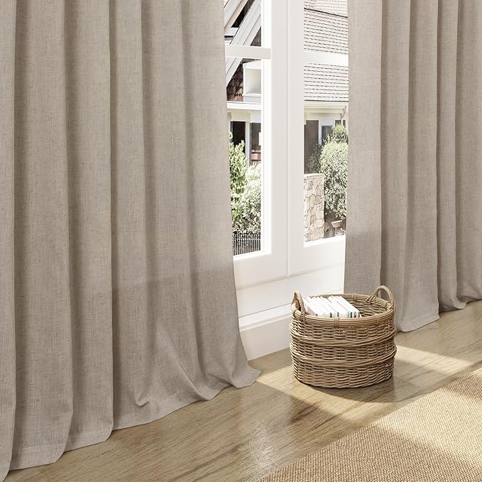 Nanspring Living Room Curtains 72 Inch Length Linen Blend Cobblestone Light Filtering Semi Sheer Curtain Back Tab and Rod Pocket Modern Farmhouse Decor Elegant Drapes for Bedroom 52x72, 2 Panels