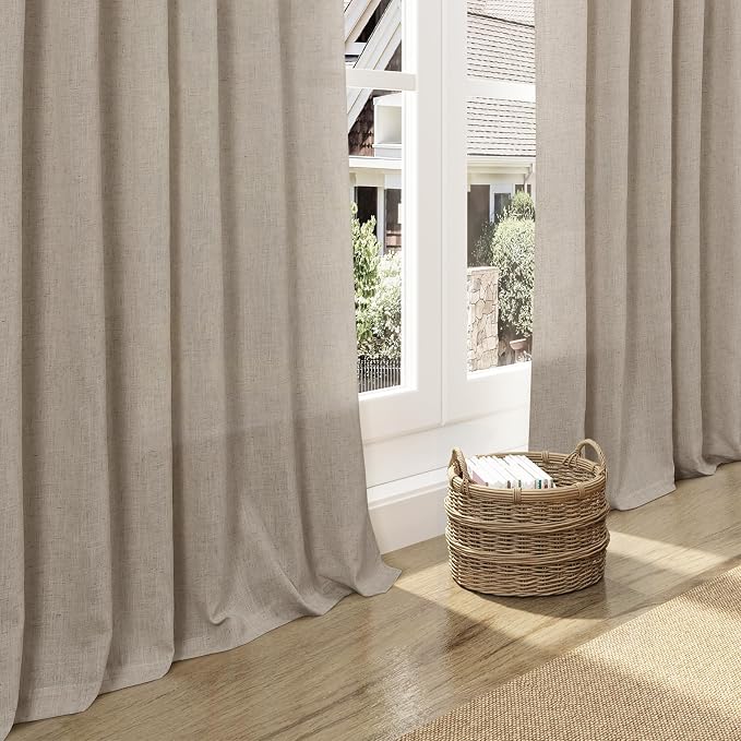 Nanspring Cobblestone Linen Curtains for Living Room 100 Inches Long Light Filtering Semi Sheer Curtain Back Tab Modern Farmhouse Decor Elegant Drapes for Bedroom Dinner Room 52x100, 2 Panels