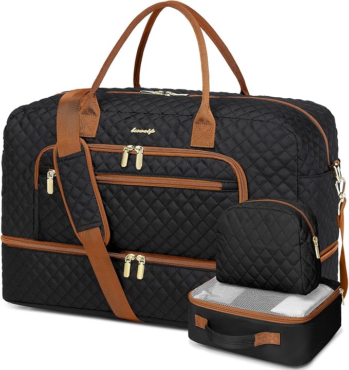 Large Women Travel Duffle Bag, Weekender Bags for Women with Shoe Compartment, Carry on Overnight Bag with Toiletry Bag, Gym Duffel Bag with Wet Pocket, Hospital Bags for Labor and Delivery 3 PCS Set