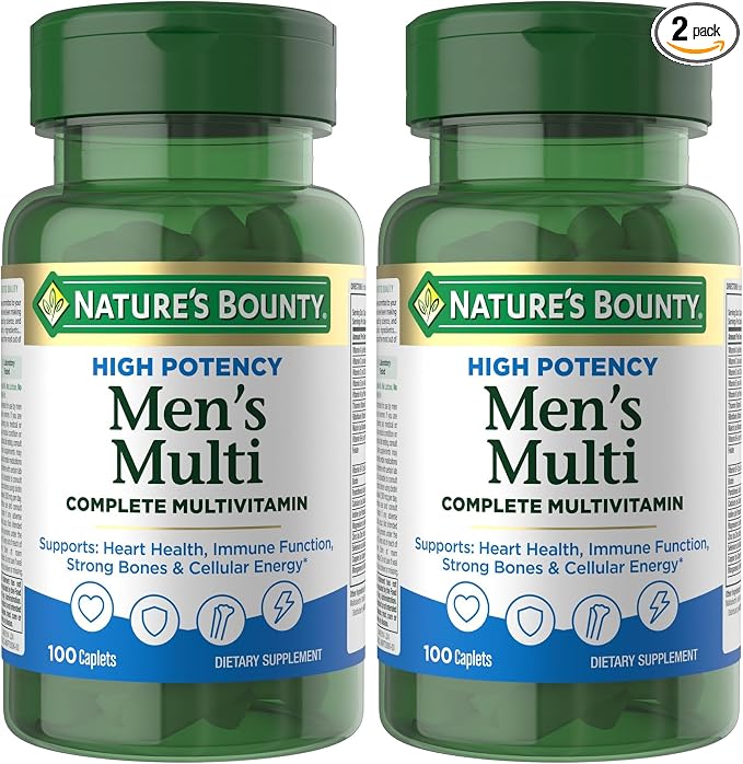Nature’s Bounty High Potency Men’s Complete Multivitamin, Daily Men’s Health Vitamin for Heart Health and Immune Support, Men's Multivitamin for Strong Bones, Overall Health and Wellness, 100 Capsules