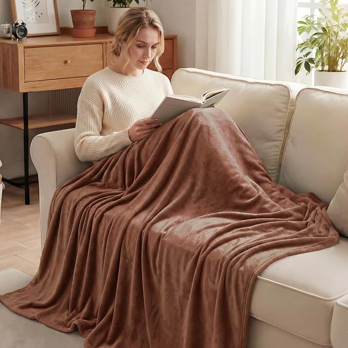 Exclusivo Mezcla Soft Fleece Blanket Queen Size for Bed, Brown | 90x90 Inches, Double-Sided Brushed Flannel, Lightweight Plush Cozy Blanket for Home Decor, All Season, Machine Washable