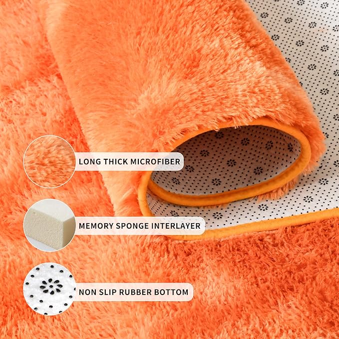 Tepook Orange Area Rugs for Living Room Bedroom, 6x9 Fluffy Shaggy Fuzzy Rug for Kids Room, Large Plush Shag Carpet for Nursery Dorm Classroom Playroom Home Decor Aesthetic