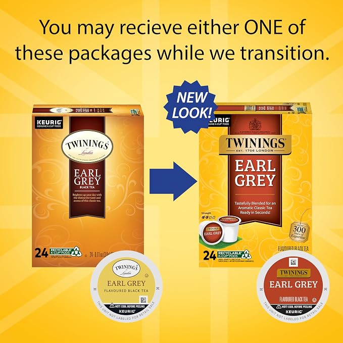 Twinings Earl Grey Black Tea K-Cup Pods for Keurig, 24 Count (Pack of 2), Flavoured with Citrus and Bergamot, Caffeinated, Enjoy Hot or Iced