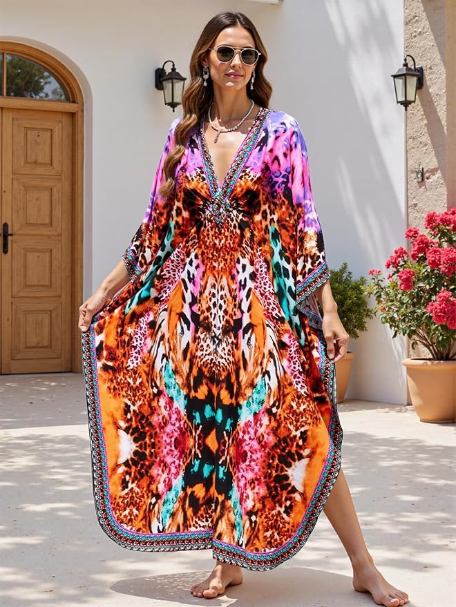 Mumu Dresses for Women Plus Size, Bohemian Kaftan Beach Cover Up Long Maxi Nightgown Soft Loungewear