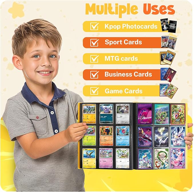 Card Binder, 9 Pocket Trading Card Album Folder,20 Pages, 360 Card Capacity Sports Card Binder, Premium Card Binders Compatible with MTG, TCG, Baseball Cards (Yellow)