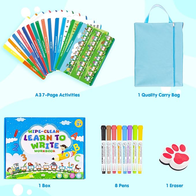 4 Year Old Boy Birthday Gift - Kindergarten Books for Kid - Toy for 4 5 6 7 Year Old Boys Girl - Handwriting Practice Workbook, Educational ABC Tracing Book with Reusable Activity, Montessori Learning