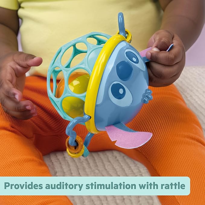 Disney Baby Stitch Oball Rattle by Bright Starts, Easy Grasp Baby Toy with Jingle Ball, Sensory Rattle for Newborn Infant 0-6 Months, Baby Toys 3-6 Months