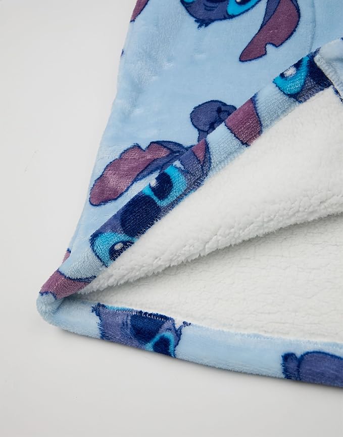 Disney Lilo & Stitch Womens Wearable Blanket Hoodie | Adults Hooded Zip Fleece in Blue | Stitch Character Print Loungewear
