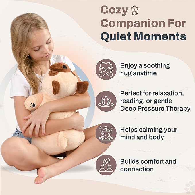 Weighted Stuffed Animals 20" | 5 lbs Pug Dog Plush for Calming Cozy Comfort | Large Weighted Stuffed Animal for Anxiety | Soft Microwavable & Coolable for Sensory Needs & Stress Relief