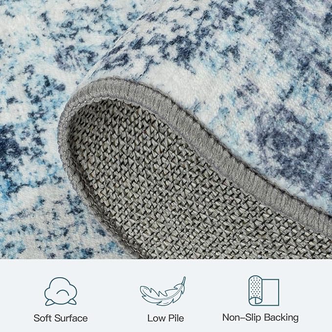 8x10 Area Rug for Living Room, Abstract Washable Non-Slip Large Rugs, Blue | Soft Neutral Carpet for Bedroom, Dining Room, Home Office Nursery Indoor, Stain Resistant, Non-Slip, Low Pile Modern Rug