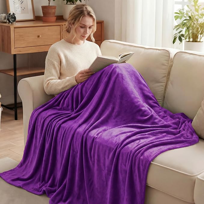 Exclusivo Mezcla Soft Fleece Throw Blanket for Couch, Purple | 50x60 Inches, Double-Sided Brushed Flannel, Lightweight Plush Cozy Blanket for Home Decor, All Season, Machine Washable