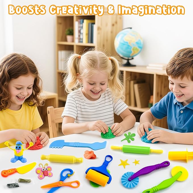 iShyan Dough Play Tools for Kids,35pcs Clay Tools Play Accessories with Cutters, Roller, Rolling Pins, Safety Scissors, Plastic Knife, Dough Body Part