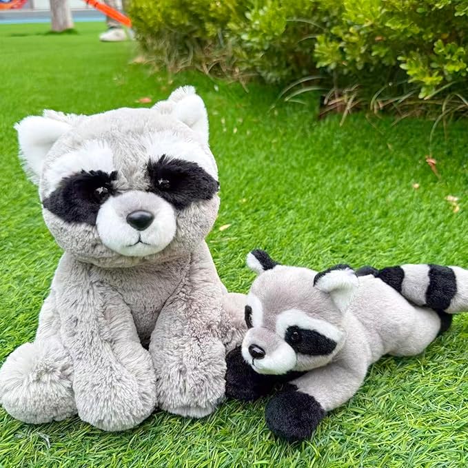 2 Pcs Raccoon Stuffed Animal Toys Set,8 INCH Soft and Plush Stuffed Animals for Girls Realistic Animals Gifts, Cute Soft Raccoon Animal Boys and Girls Toy for Toddlers