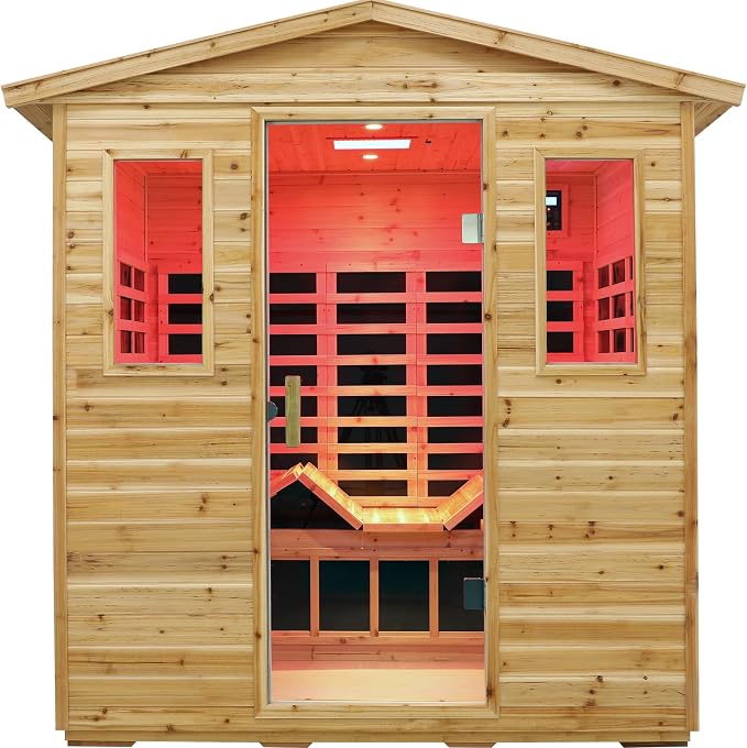LTCCDSS Full Spectrum Outdoor Sauna 5 Person, Far Infrared Sauna, Low EMF Sauna Room for Home, Low EMF Heaters | Chromotherapys | Bluetooth Speakers | Canadian Hemlock | 81.1 * 60.6 * 83.5 in