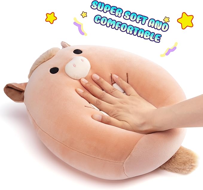 Original 12-inch Horse Plush Pillow Stuffed Animal Toy,Big Size Soft Cute Fat Cuddle Huggable Plushie,Gift for Kids