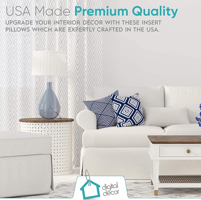 Digital Decor Decorative Throw Pillow Inserts 18x18 Set of 2, Luxury Down Alternative Hypoallergenic Cushion Forms for Sofa, Couch & Bed, Made in USA Square Pillow Inserts, White