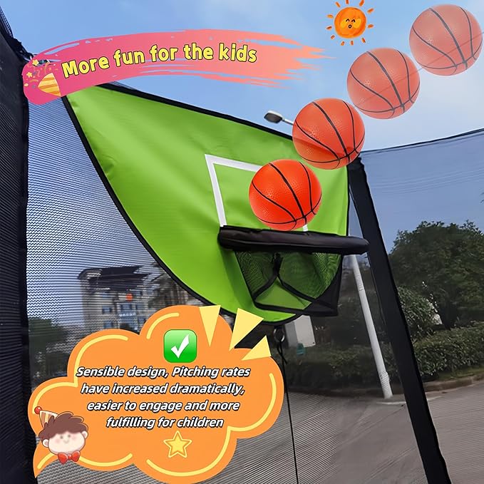 2PCS Trampoline Basketball Hoop Attachments, with 6 Mini Basketball and Pump, Easy to Assemble Soft Lightweight- Universal Outdoor Trampoline Game Attachments