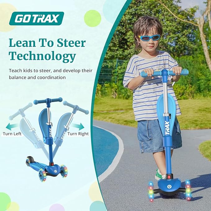Gotrax KS3 Kids Kick Scooter, LED Lighted Wheels, Adjustable Height Handlebars and Removable Seat, Lean-to-Steer & Widen Anti-Slip Deck, 3 Wheel Scooter for Kids Ages 2-8 and up to 110 Lbs