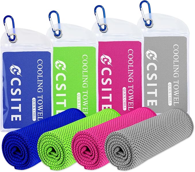 CSITE 4 Pack Cooling Towels (47"x12") for Neck and Face, Ice Towel for Hot Weather, Soft Breathable Chilly Gym Towels, Microfiber Towel for Work Out, Yoga, Running, Camping & More Activities