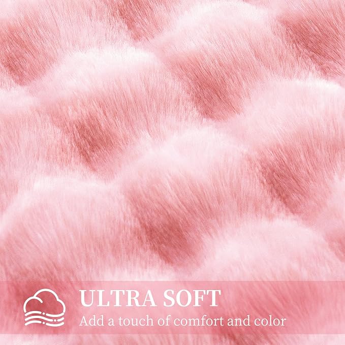 Faux Rabbit Fur Throw Blanket for Couch, Pink Throw Blankets 50"x60" | Cozy Reversible Fluffy Throw, Luxury Plush Thick Bubble Blanket, Mothers Gifts for Women, Soft Warm for Bed, Home Decor