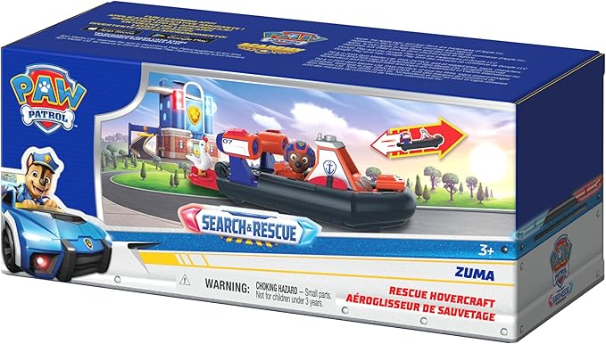 Paw Patrol: Search & Rescue, Zuma Rescue Hovercraft Water Vehicle with 2 Figures, Toy Boat with Pull-Back Action, Kids Toys for Boys & Girls Ages 3+
