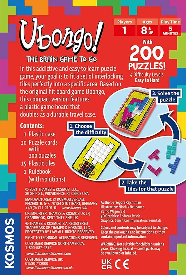 Thames & Kosmos Ubongo The Brain Game to Go Fast-Paced, Addictive, and Easy-to-Learn | Convenient Self Contained Carrying Case | Solo Geometric Puzzle Game | for Ages 8 and Up