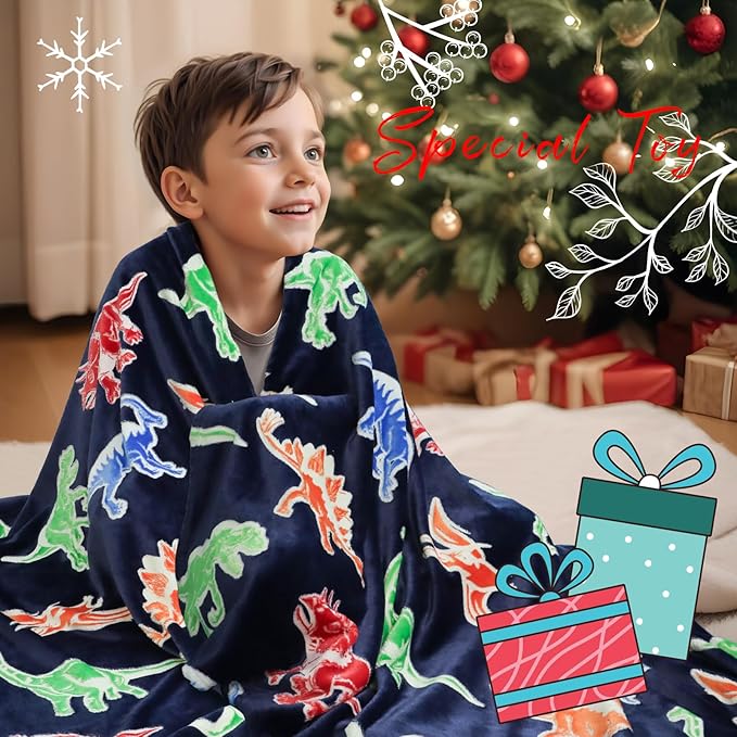 BORORO Dinosaur Blanket for Boys Girls-Soft Dino Glow in The Dark Blankets-Kids Dinosaur Toys Gifts for Boy Girl 60x80 Inch