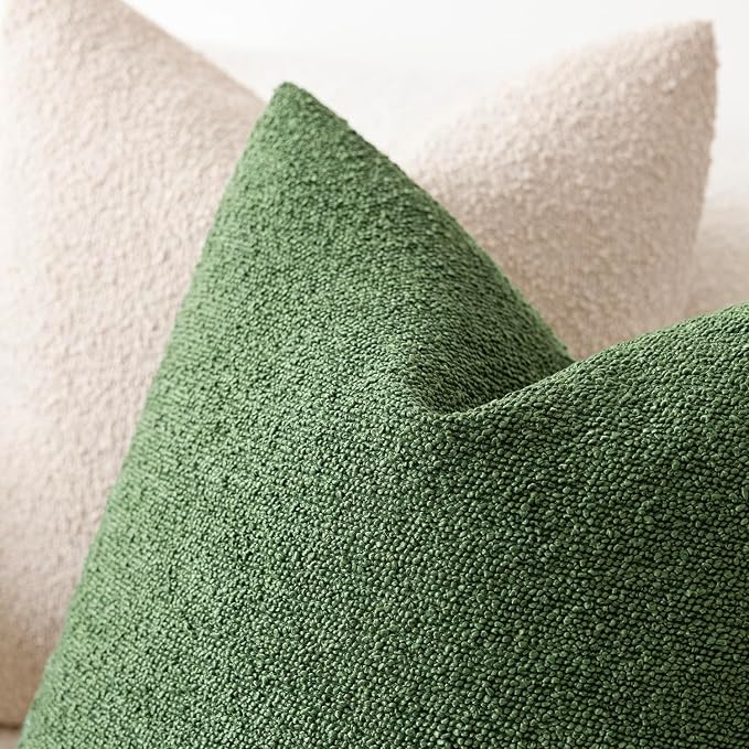 Foindtower Pack of 2 Modern Textured Boucle Throw Pillow Covers Accent Solid Decorative Pillow Cases Cozy Woven Couch Cushion Case for Chair Sofa Bedroom Living Room Home Decor 20x20 Inch Forest Green