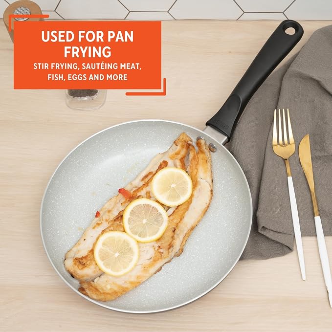 IMUSA 9.5 Inch Premier Cera Aluminum Speckled Gray Ceramic Fry Pan | Ideal for Pan Frying
