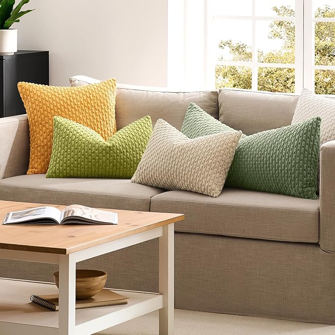 Kevin Textile Soft Corduroy 14"x36" Lumbar Pillow Cover 1 Pack, Sage Green | Boho Stripe Plush Corduroy Decorative Oblong Cushion Cover Modern Farmhouse Home Decor for Sofa Couch Bed Chair