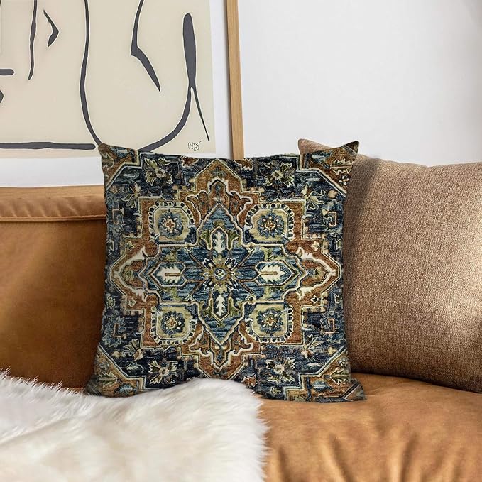 Boho Throw Pillow Covers 16x16 inch Set of 2,Bohemian Vintage Carpet Pattern Antique Ethnic Decor Double Sided Pattern Cushion Cover Soft Pillow Case Living Sofa Room Bed Square Pillow Cover