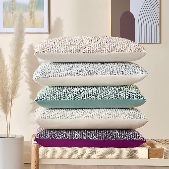 Allorry Soft Wool Decorative Throw Pillow Covers 24x24 Cream Gray SY011B24 | Cozy Soft Touch,Neutral Textured Boho Cushion Covers for Modern Farmhouse Sofa Bedroom Living Room Decor