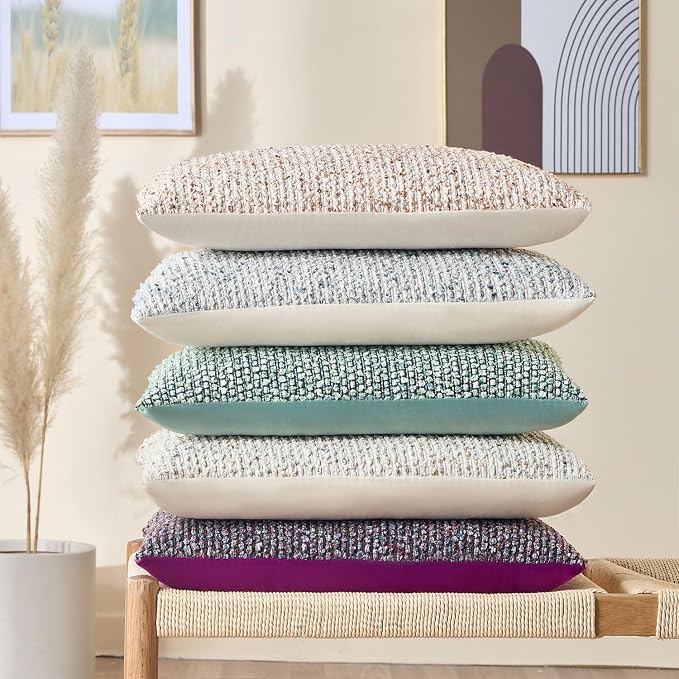 Allorry Soft Wool Decorative Throw Pillow Covers 22x22 Cream Gray SY011B22 | Cozy Soft Touch,Neutral Textured Boho Cushion Covers for Modern Farmhouse Sofa Bedroom Living Room Decor