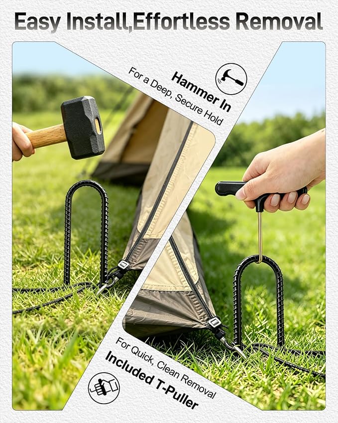 Joyhalo Ground Stakes 11.8 Inch 12 PCS Rebar Stakes U Hook, Heavy Duty Metal Trampolines Wind Stakes, Galvanized Steel Ground Anchors for Tents, Swing Set, Fences, Outdoor Decorations and More